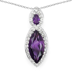 3.53 Carat Genuine Amethyst and White Topaz .925 Sterling Silver Pendant