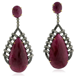 18k Gold 925 Sterling Silver Diamond Ruby Dangle Earrings Fashion Jewelry