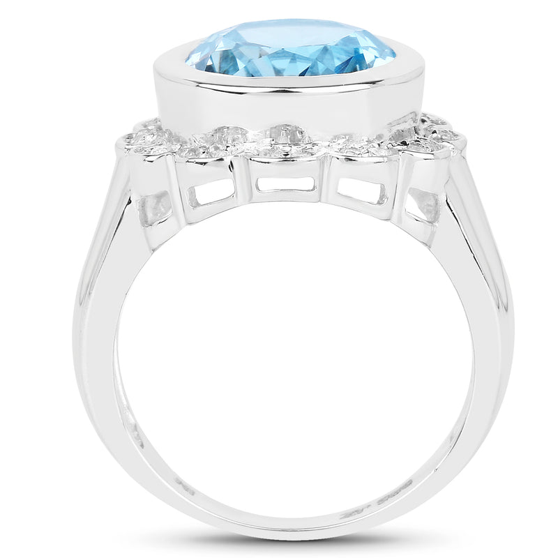 5.39 Carat Genuine Blue Topaz and White Topaz .925 Sterling Silver Ring