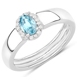 0.68 Carat Genuine Blue Zircon and White Zircon .925 Sterling Silver Ring