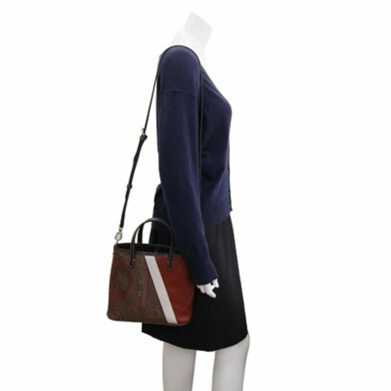 Etro 2WAY Handbag Paisley Bordeaux Leather Tote Bag Shoulder Mini Ladies