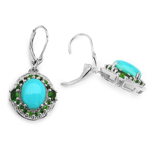 6.36 Carat Genuine Turquoise & Chrome Diopside .925 Sterling Silver Earrings