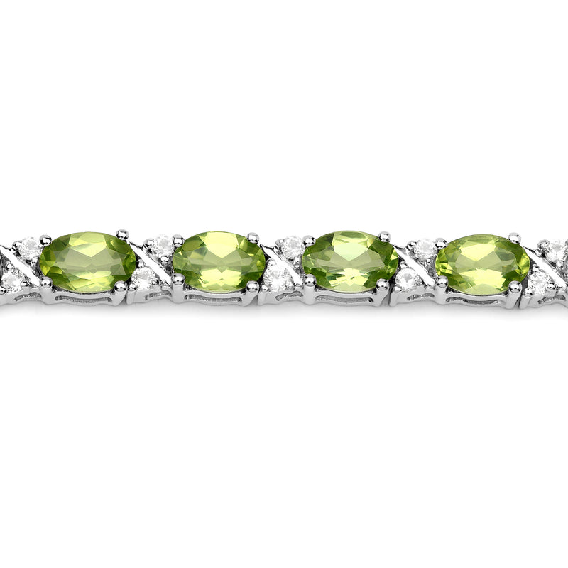 9.91 Carat Genuine Peridot and White Topaz .925 Sterling Silver Bracelet