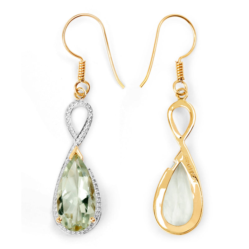 14K Yellow Gold Plated 10.10 Carat Genuine Green Amethyst .925 Sterling Silver Earrings