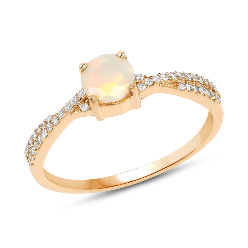 0.37 Carat Genuine Ethiopian Opal and White Diamond 14K Yellow Gold Ring