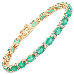 9.94 Carat Genuine Zambian Emerald and White Diamond 14K Yellow Gold Bracelet