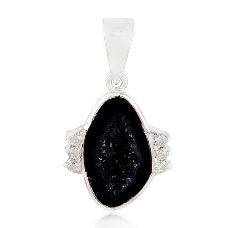 18K Solid White Gold Diamond Gemstone Antique Charms Pendant Uneven Jewelry