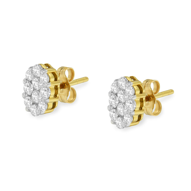 18K Yellow Gold 1 cttw Flower Diamond Stud Earrings (H-I, I1-I2)