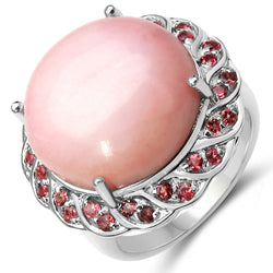 14.59 Carat Genuine Opal & Tourmaline .925 Sterling Silver Ring