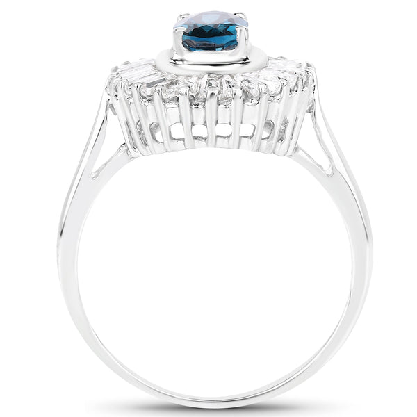 2.34 Carat Genuine London Blue Topaz & White Topaz .925 Sterling Silver Ring