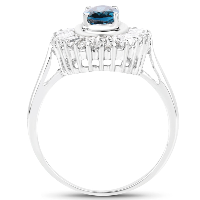 2.34 Carat Genuine London Blue Topaz & White Topaz .925 Sterling Silver Ring