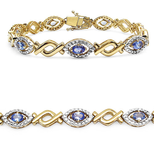 14K Yellow Gold Plated 3.08 Carat Genuine Tanzanite .925 Sterling Silver Bracelet