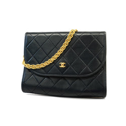 Auth Chanel Matelasse Chain Shoulder Womens Leather Shoulder Bag Black