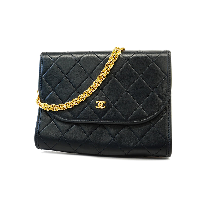 Auth Chanel Matelasse Chain Shoulder Womens Leather Shoulder Bag Black