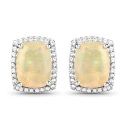 2.24 Carat Genuine Ethiopian Opal and White Topaz .925 Sterling Silver Earrings