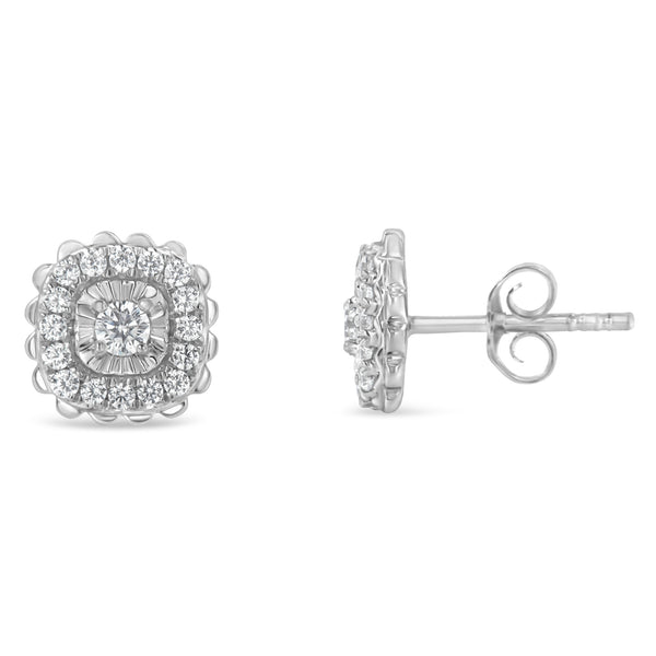 .925 Sterling Silver 1/2 Cttw Round-Cut Diamond Halo Cluster Stud Earring (I-J Color, I2-I3 Clarity)