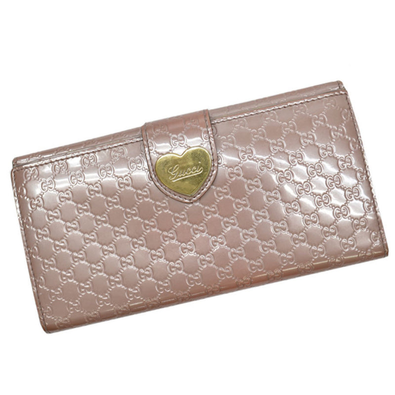 Gucci GUCCI Long Wallet Micro Shima Dark Pink Gold Leather Bi-Fold W Hook Ladies 203550