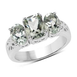 2.60 Carat Genuine Green Amethyst .925 Sterling Silver Ring