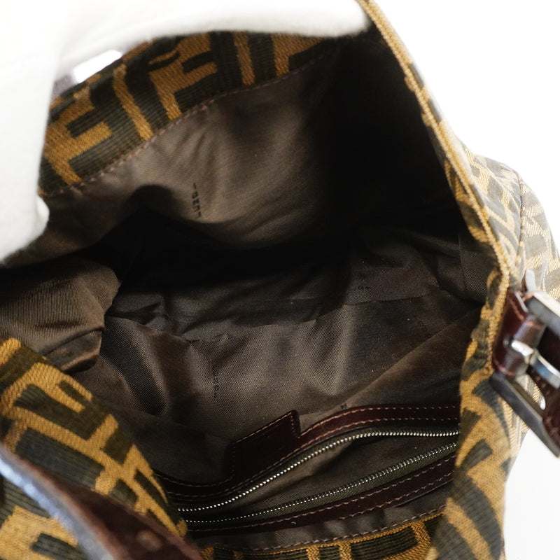 Auth Fendi Zucca Mamma Bucket Womens Canvas Handbag Brown