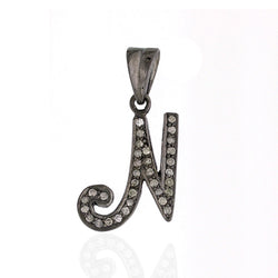 Diamond 925 Sterling Silver Initial "N" Pendant Women Jewelry