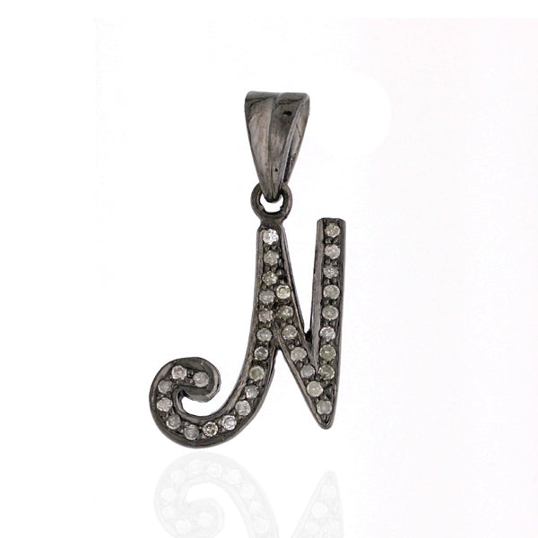 Diamond 925 Sterling Silver Initial "N" Pendant Women Jewelry