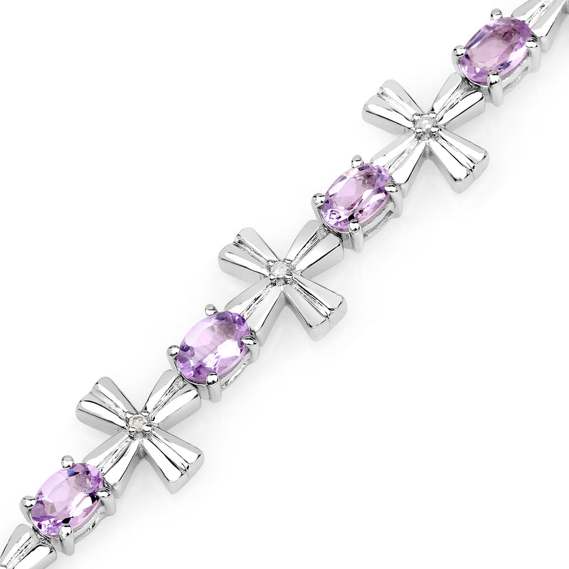 5.29 Carat Genuine Amethyst & White Diamond .925 Sterling Silver Bracelet