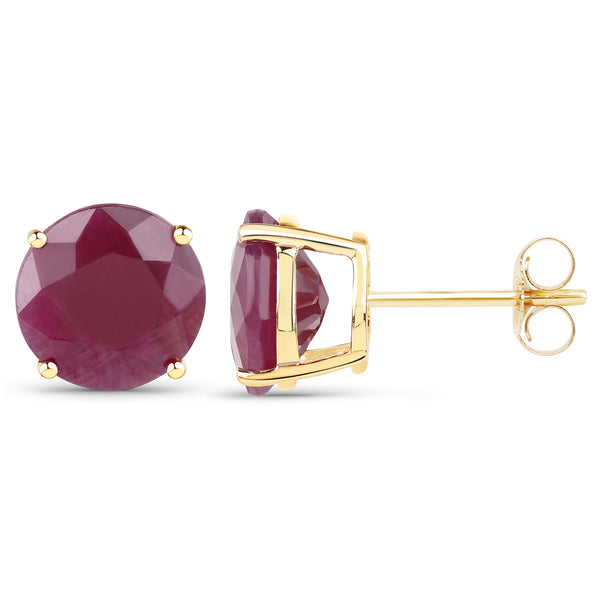 7.40 Carat Genuine Ruby 14K Yellow Gold Earrings