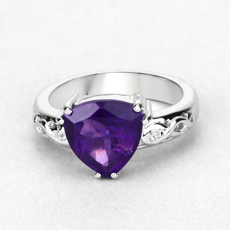 2.71 Carat Genuine Amethyst and White Topaz .925 Sterling Silver Ring