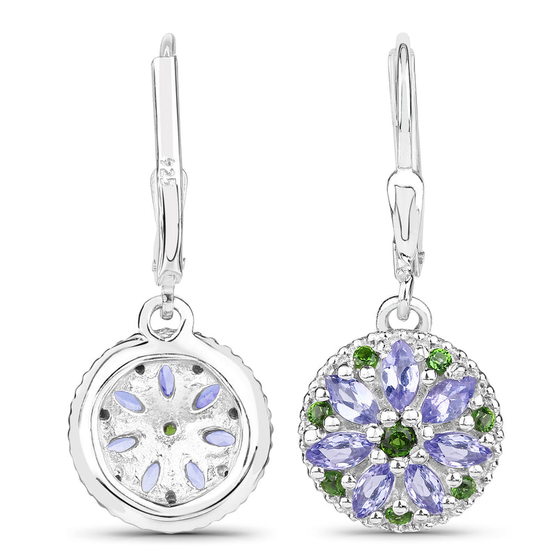 1.48 Carat Genuine Tanzanite & Chrome Diopside .925 Sterling Silver Earrings