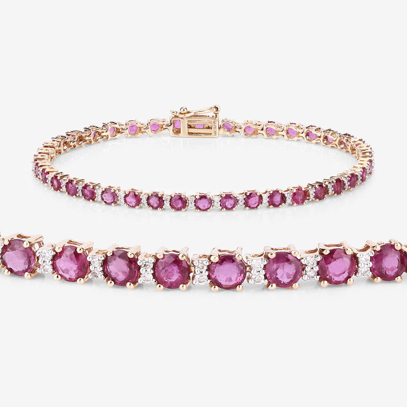 5.56 Carat Genuine Ruby and White Diamond 14K Yellow Gold Bracelet