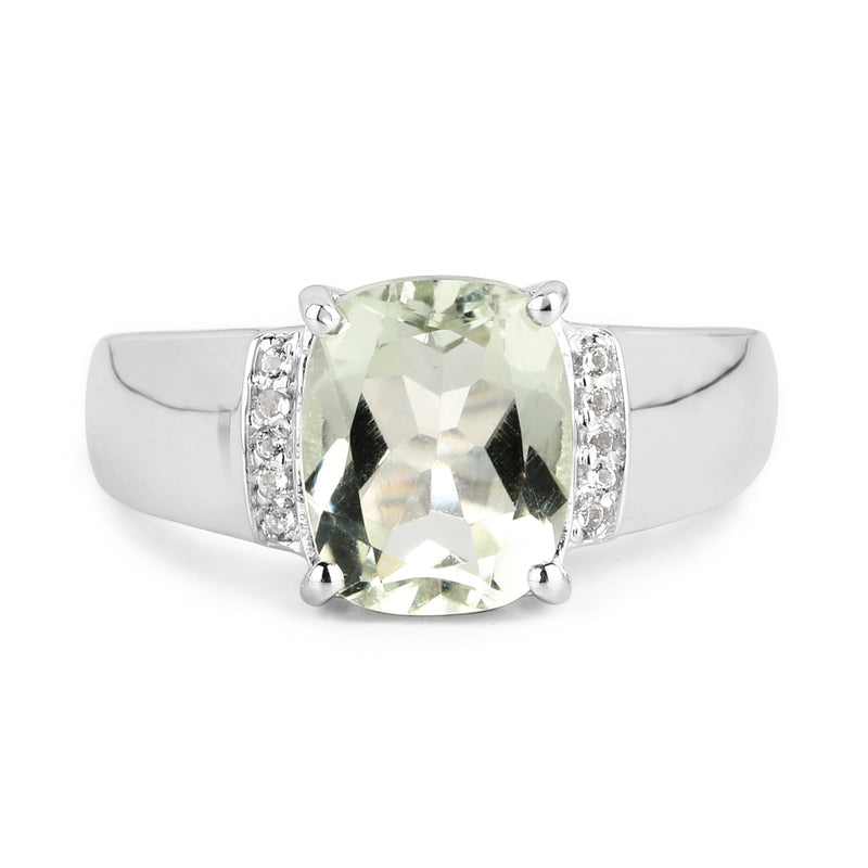 2.30 Carat Genuine Green Amethyst and White Topaz .925 Sterling Silver Ring