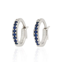 10k White Gold Blue Sapphire Huggie Earrings Gemstone Jewelry