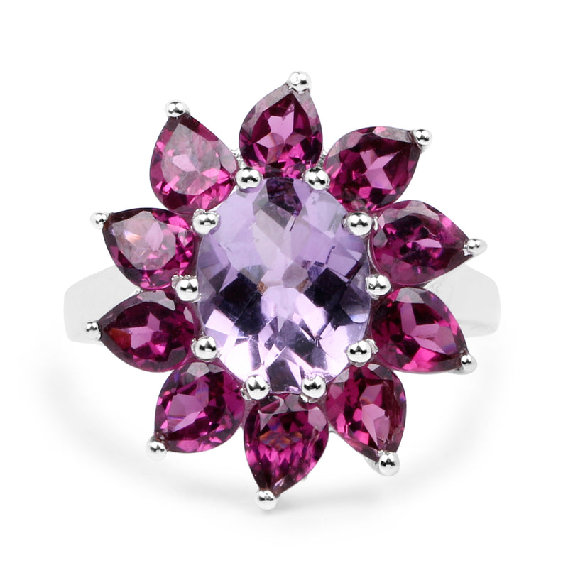 5.65 Carat Genuine Amethyst and Rhodolite .925 Sterling Silver Ring