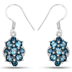 4.32 Carat Genuine London Blue Topaz .925 Sterling Silver Earrings