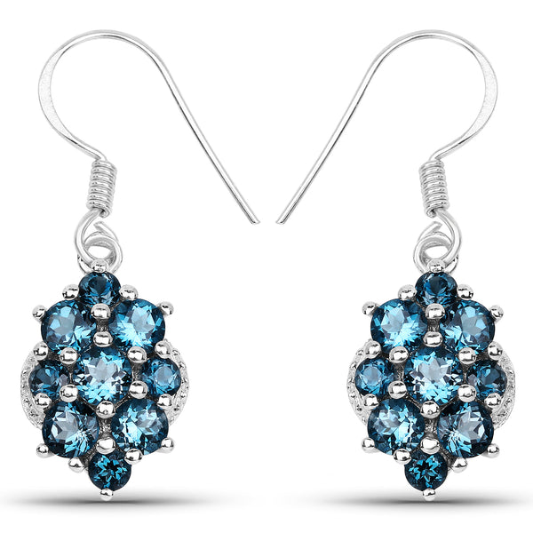 4.32 Carat Genuine London Blue Topaz .925 Sterling Silver Earrings