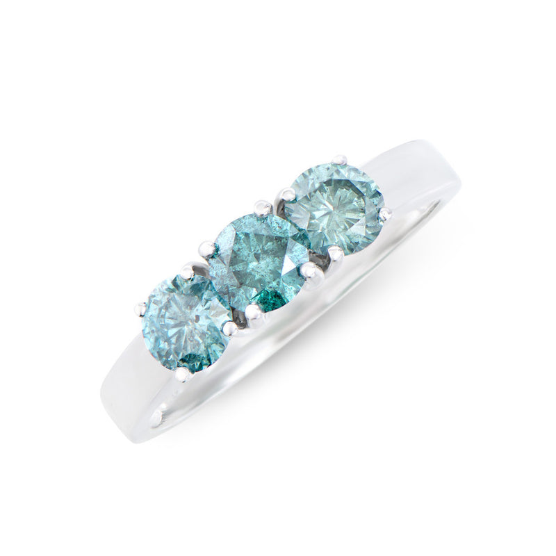 1.26 CTS TW CERTIFIED DIAMONDS 14K WHITE GOLD DESIGNER 3 STONE RING WITH SWISS BLUE COLOR DIAMONDS