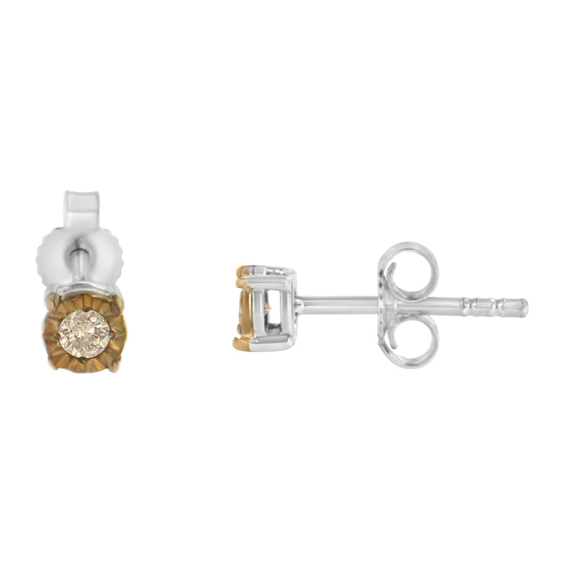 10K Yellow Gold over .925 Sterling Silver 1/10 Cttw Round Brilliant-Cut Champagne Diamond Miracle-Set Stud Earrings (Natural Color, I2-I3 Clarity)