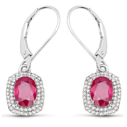 2.26 Carat Genuine Ruby and White Diamond 14K White Gold Earrings