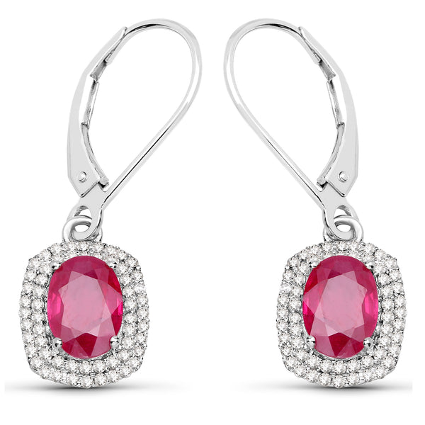 2.26 Carat Genuine Ruby and White Diamond 14K White Gold Earrings