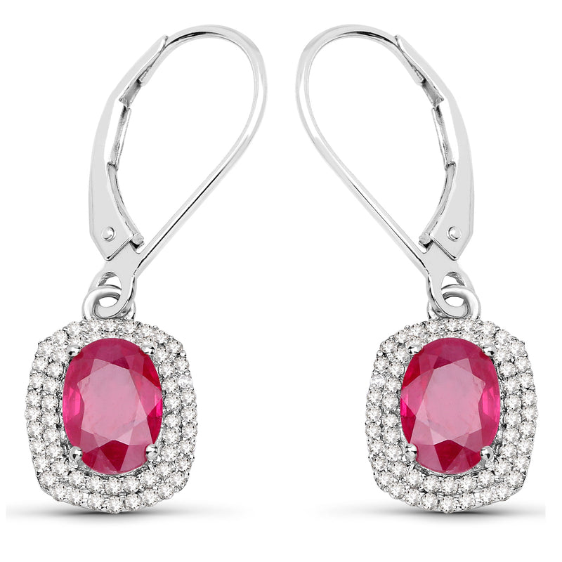 2.26 Carat Genuine Ruby and White Diamond 14K White Gold Earrings