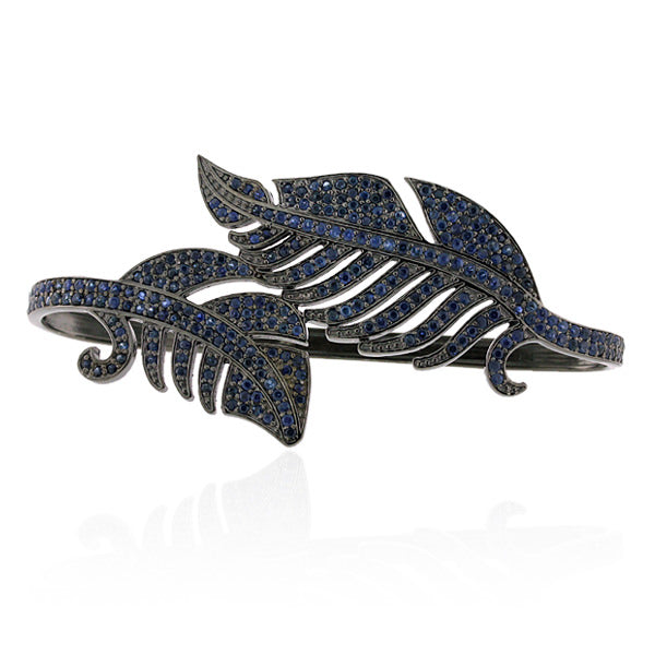 Palm Bracelet Vintage Style Feather 3.28 ct Blue Sapphire 925 Sterling Silver