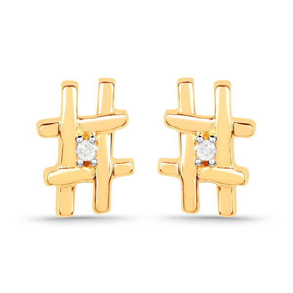 18K Yellow Gold Plated 0.01 Carat Genuine White Diamond .925 Sterling Silver Earrings