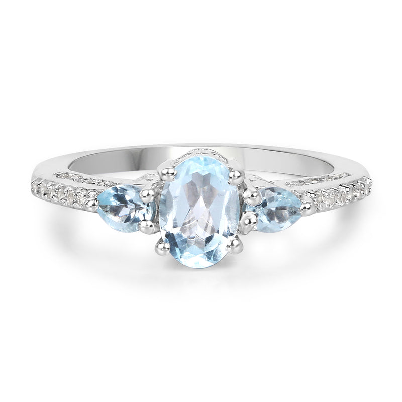 1.49 Carat Genuine Blue Topaz and White Topaz .925 Sterling Silver Ring