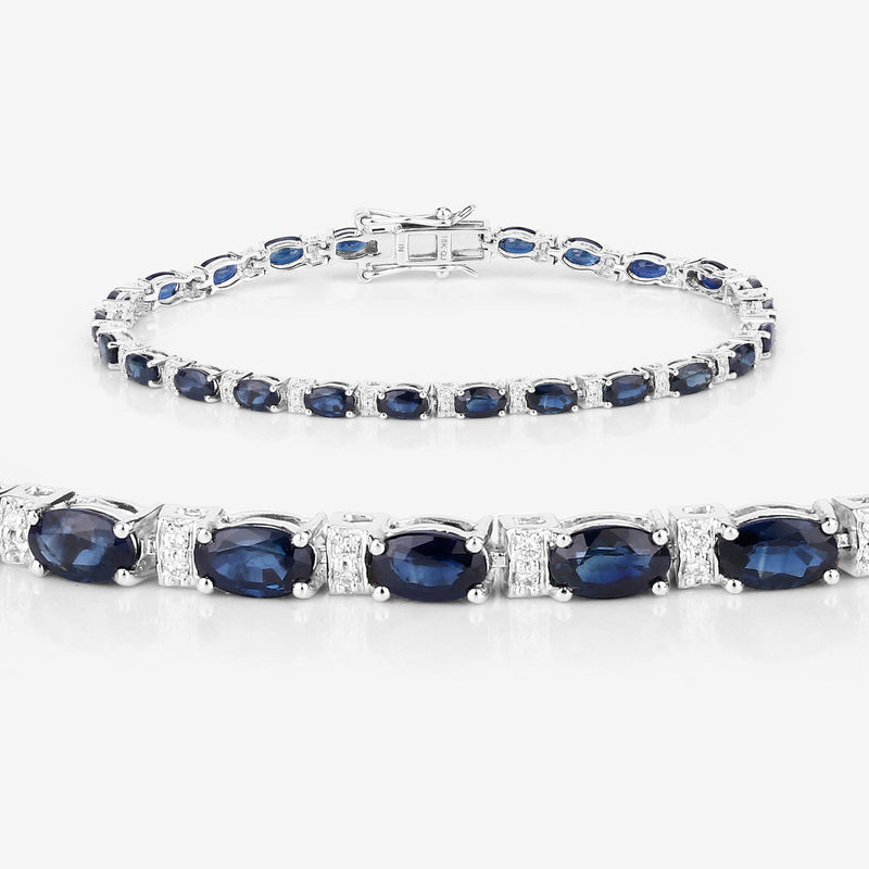 5.73 Carat Genuine Blue Sapphire and White Diamond 18K White Gold Bracelet