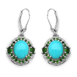 6.36 Carat Genuine Turquoise & Chrome Diopside .925 Sterling Silver Earrings