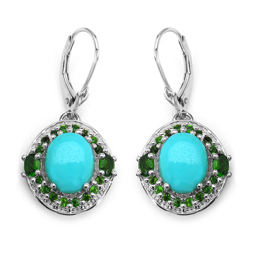 6.36 Carat Genuine Turquoise & Chrome Diopside .925 Sterling Silver Earrings