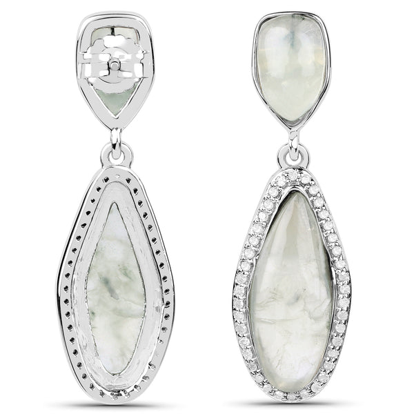 12.58 Carat Genuine Prehnite and White Topaz .925 Sterling Silver Earrings