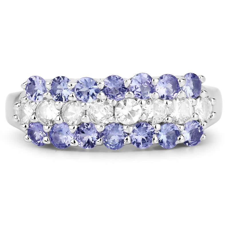 1.62 Carat Genuine Tanzanite and White Topaz .925 Sterling Silver Ring
