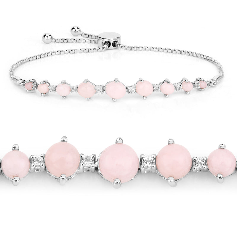 5.50 Carat Genuine Pink Opal and White Topaz .925 Sterling Silver Bracelet