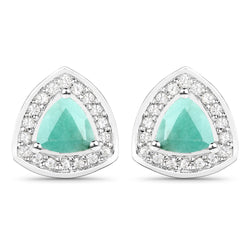 0.90 Carat Genuine Emerald and White Topaz .925 Sterling Silver Earrings